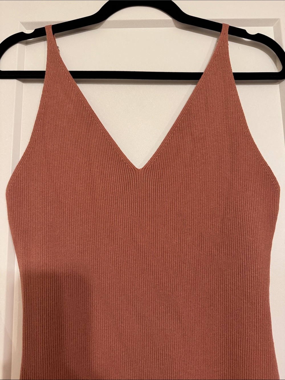 Mustard Seed Ribbed Knit Minimalist Rust Midi Bodycon Slip Dress Size Large - Picture 3 of 7